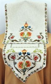 Chemin de table brodé lin, motif traditionnel, 40x100cm
