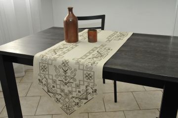 Chemin de table brodé blanc 41x150 broderie brune