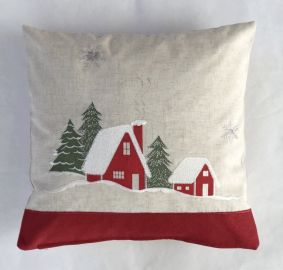 Housse de coussin brodée lin 43x43 maisons