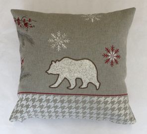 Housse de coussin brodée 43x43 gris ours