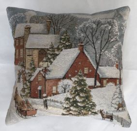 Housse de coussin damassée 45x45 village Noël