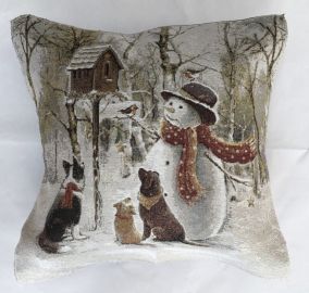 Housse de coussin damassée 45x45 bonhomme de neige